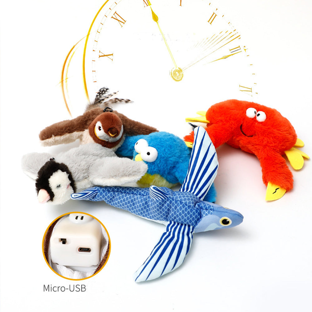 [ShiHao]-Pet Plush Electric Toy Simulated Animal Sound Toy-Brown Sparrow