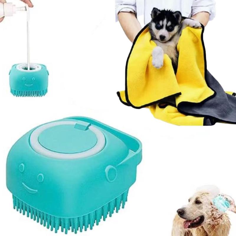 H&H Pets h&h pets bath brush with soap dispenser - grooming brush kit for  dogs & cats, dog supplies, bath massage shower brush, pet su