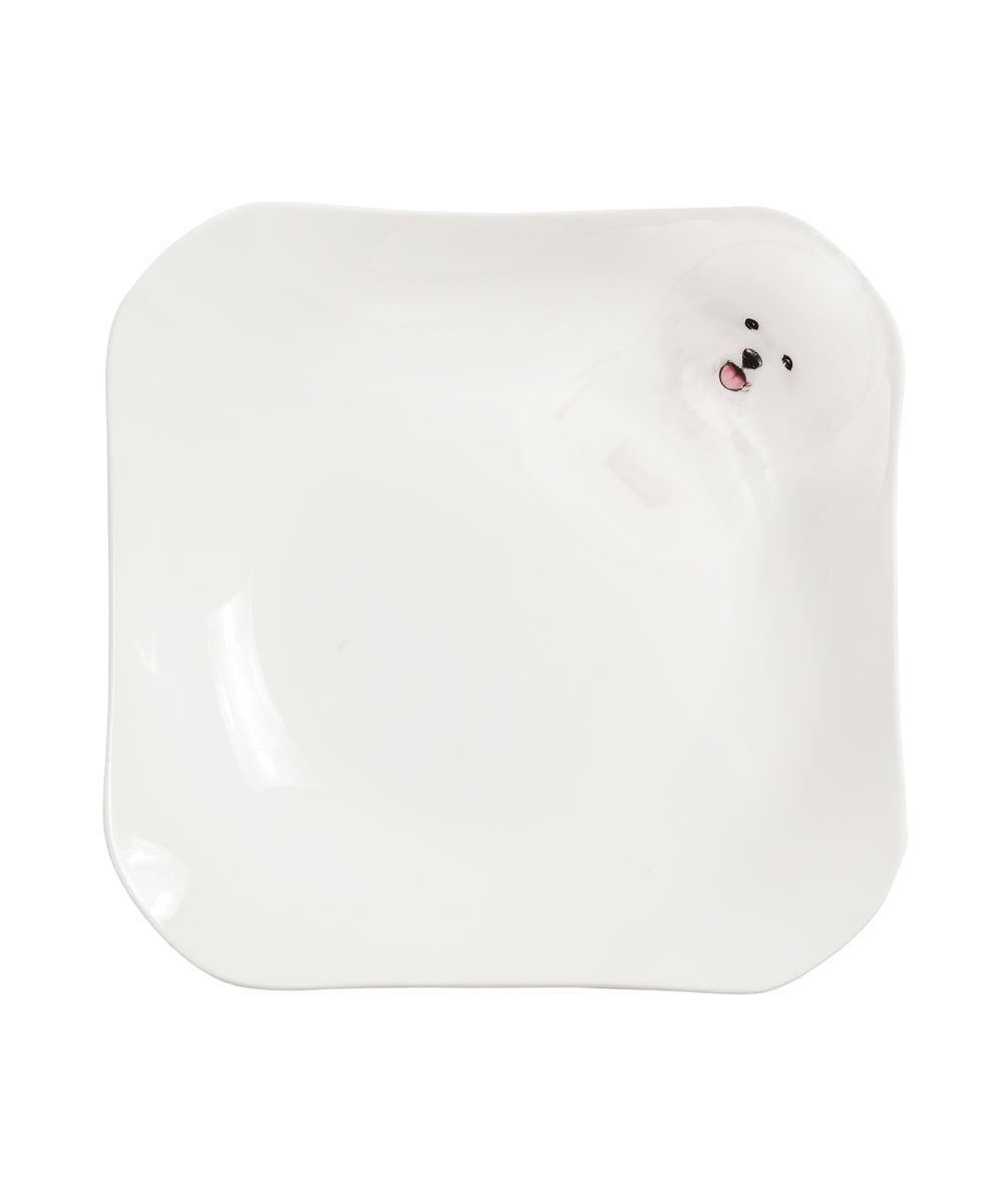 Pet Portrait Porcelain Square Plate - Bichon