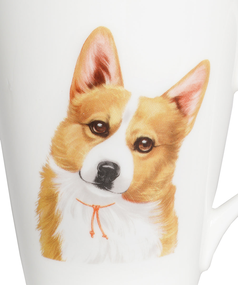 Pet Portrait Porcelain Water Cup with Lid & Spoon - Corgi