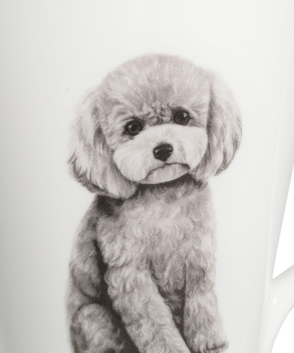 Pet Portrait Porcelain Water Cup with Lid & Spoon - Poodle(Grey)