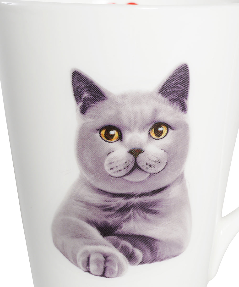 Pet Portrait Porcelain Water Cup with Lid & Spoon - Chartreux