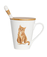 Pet Portrait Porcelain Water Cup with Lid & Spoon - Orange Tabby