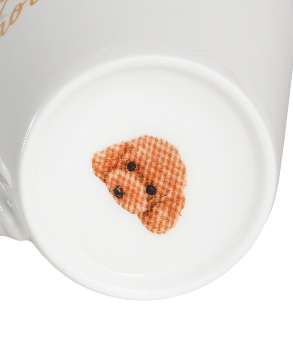 Pet Portrait Porcelain Water Cup with Lid & Spoon - Poodle(Red)