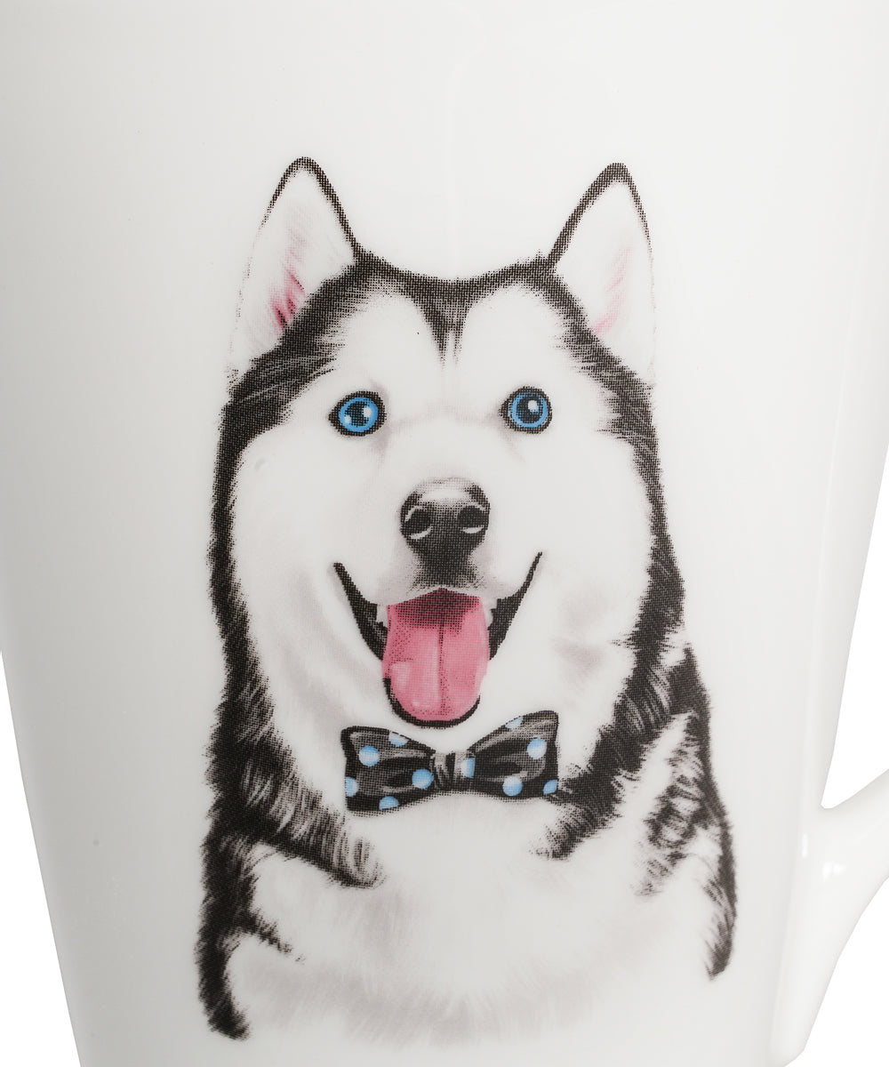 Pet Portrait Porcelain Water Cup with Lid & Spoon - Husky