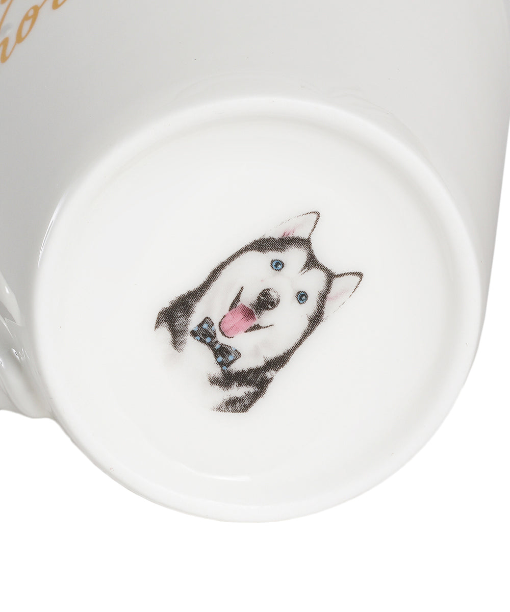 Pet Portrait Porcelain Water Cup with Lid & Spoon - Husky