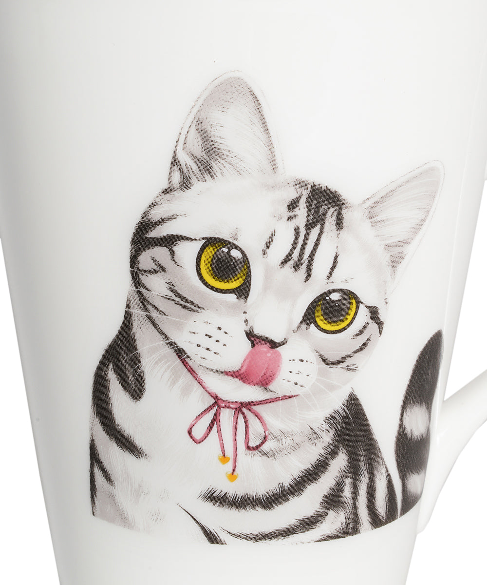 Pet Portrait Porcelain Water Cup with Lid & Spoon - American Shorthair