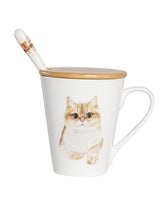 Pet Portrait Porcelain Water Cup with Lid & Spoon - British Shorthair(Golden)