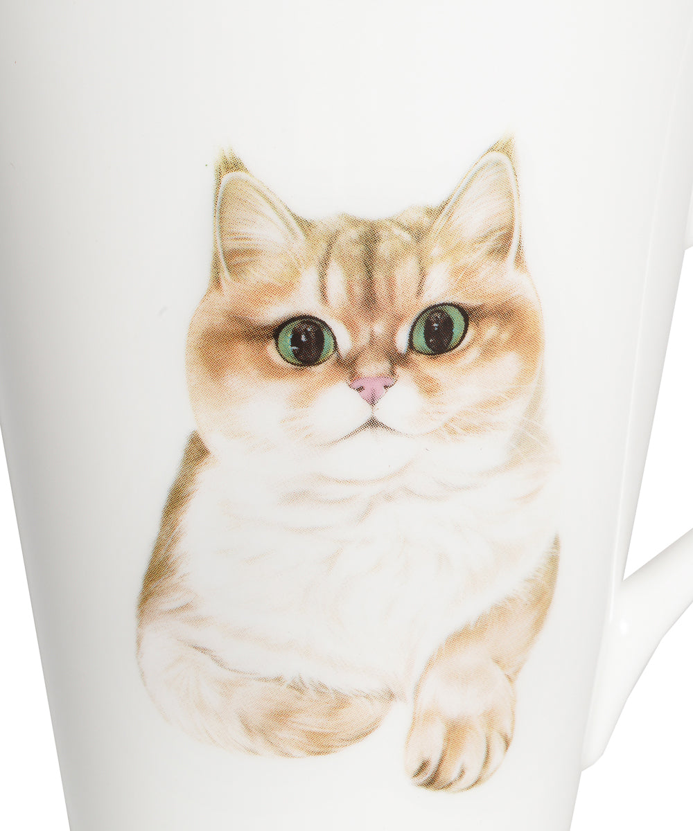 Pet Portrait Porcelain Water Cup with Lid & Spoon - British Shorthair(Golden)