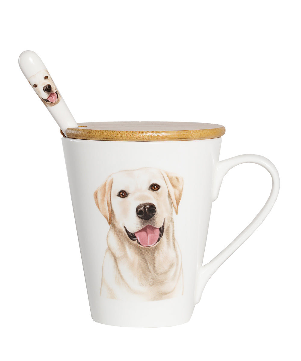 Pet Portrait Porcelain Water Cup with Lid & Spoon - Labrador