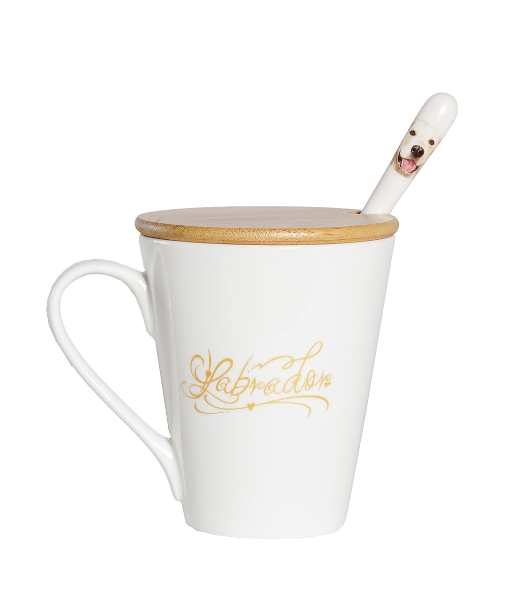Pet Portrait Porcelain Water Cup with Lid & Spoon - Labrador