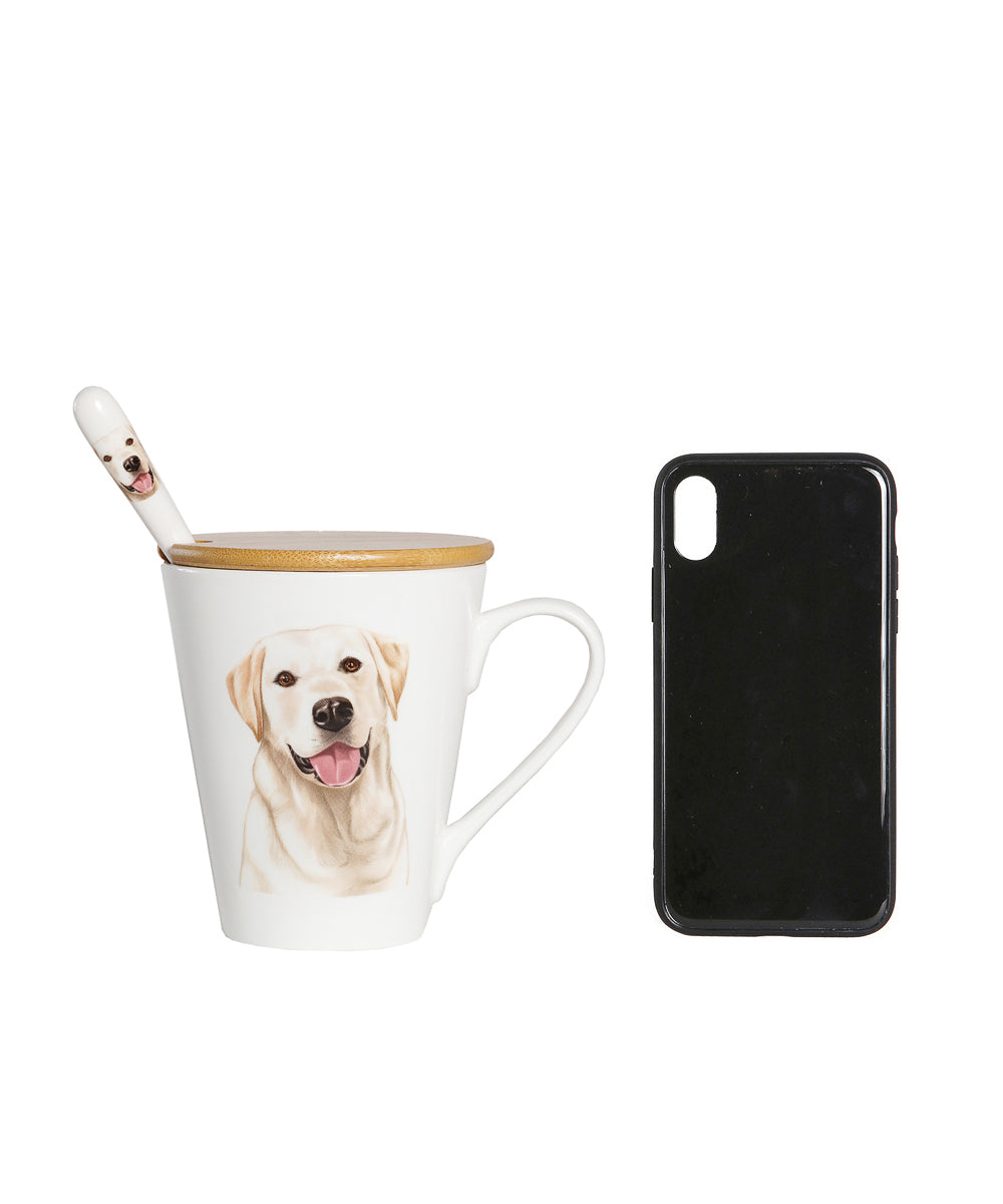 Pet Portrait Porcelain Water Cup with Lid & Spoon - Labrador