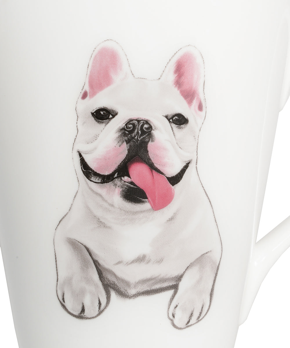 Pet Portrait Porcelain Water Cup with Lid & Spoon - French Bulldog