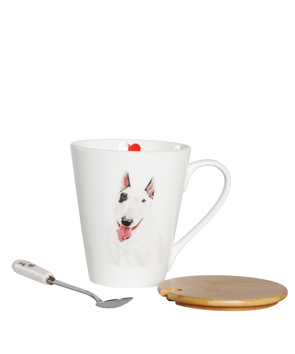 Pet Portrait Porcelain Water Cup with Lid & Spoon - Bull Terrier
