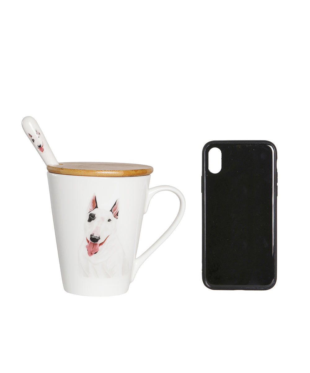 Pet Portrait Porcelain Water Cup with Lid & Spoon - Bull Terrier