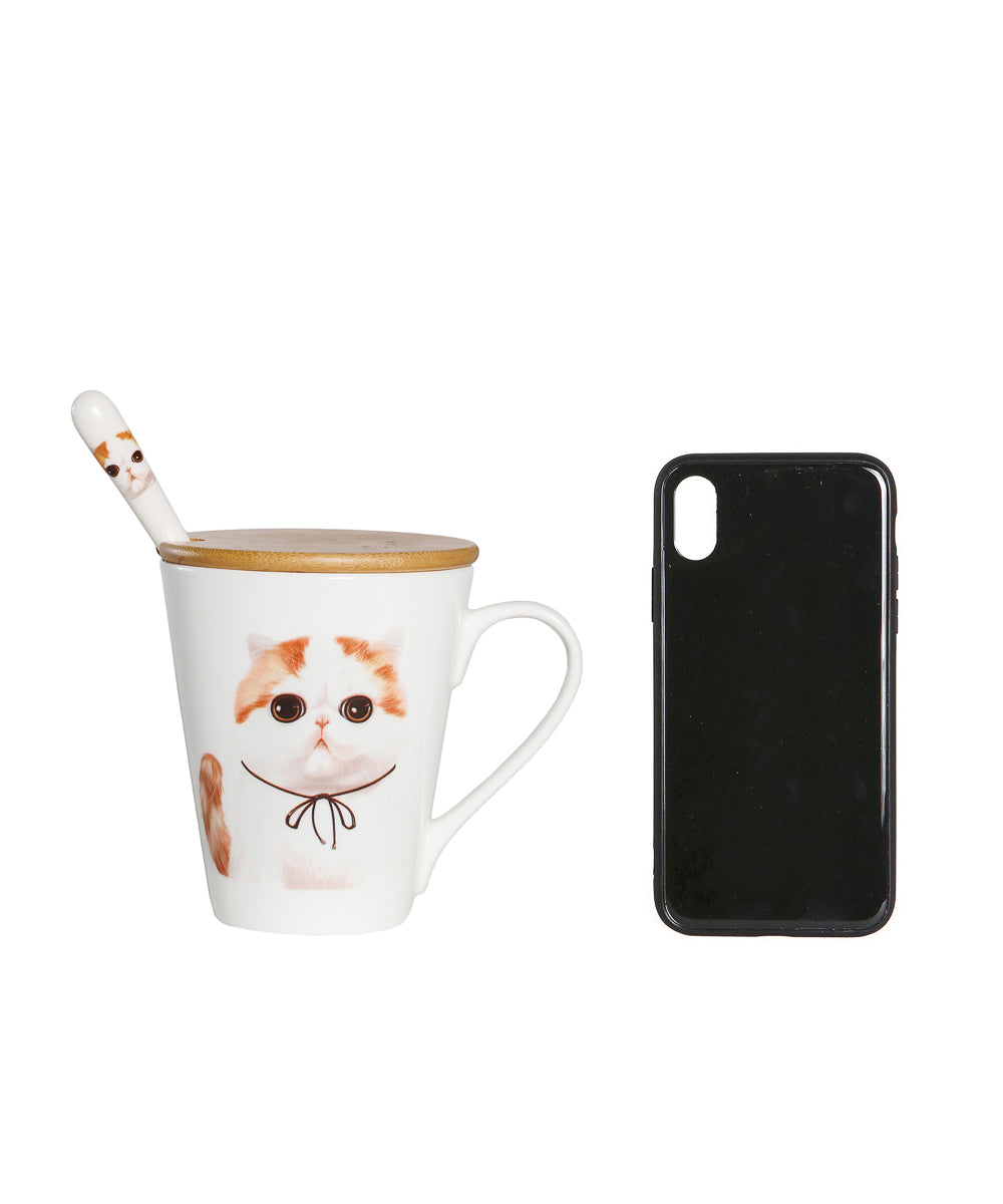 Pet Portrait Porcelain Water Cup with Lid & Spoon - Exotic Shorthair