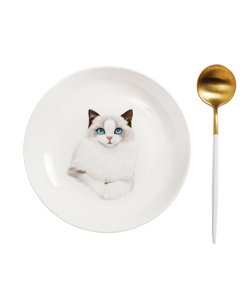 Pet Portrait Porcelain Middle Print 8" Plate Set - Ragdoll