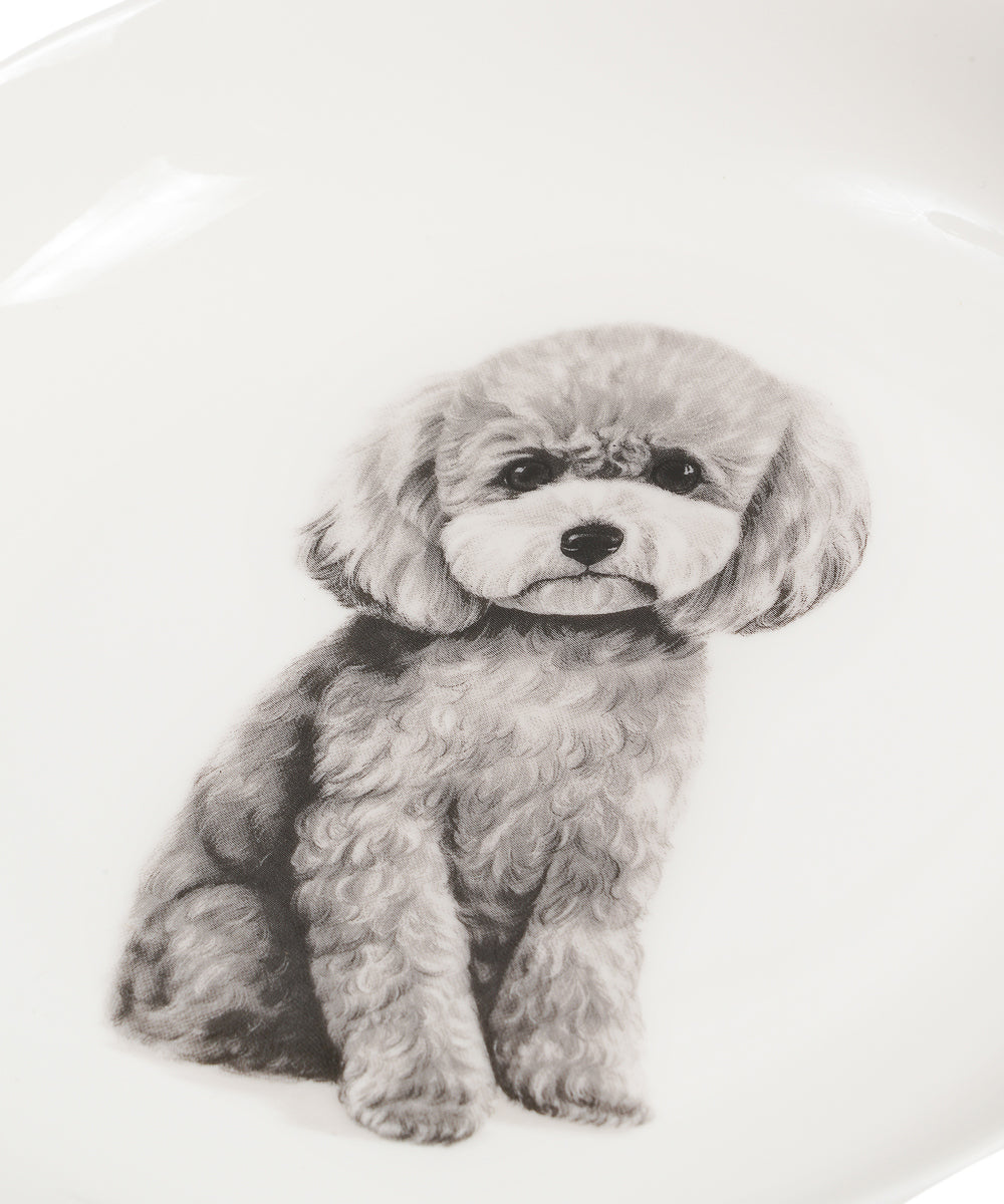 Pet Portrait Porcelain Middle Print 8" Plate Set - Poodle(Grey)