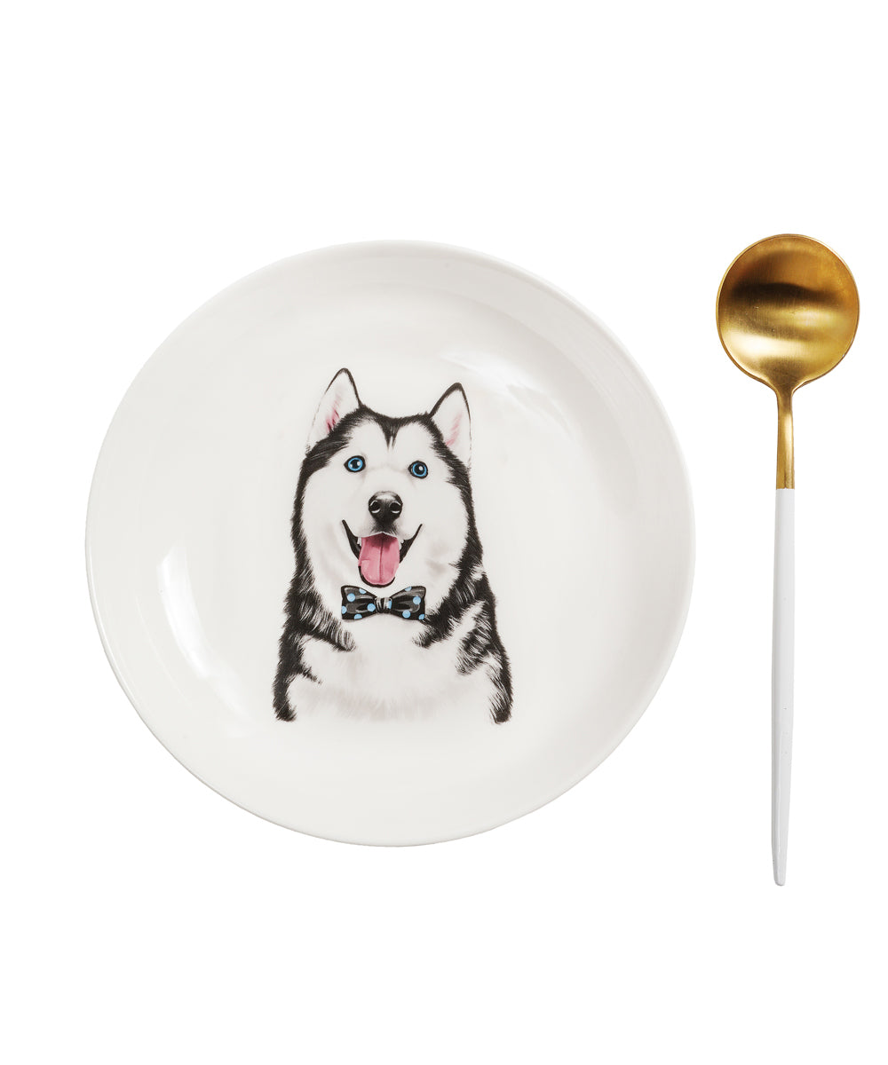 Pet Portrait Porcelain Middle Print 8" Plate Set - Husky