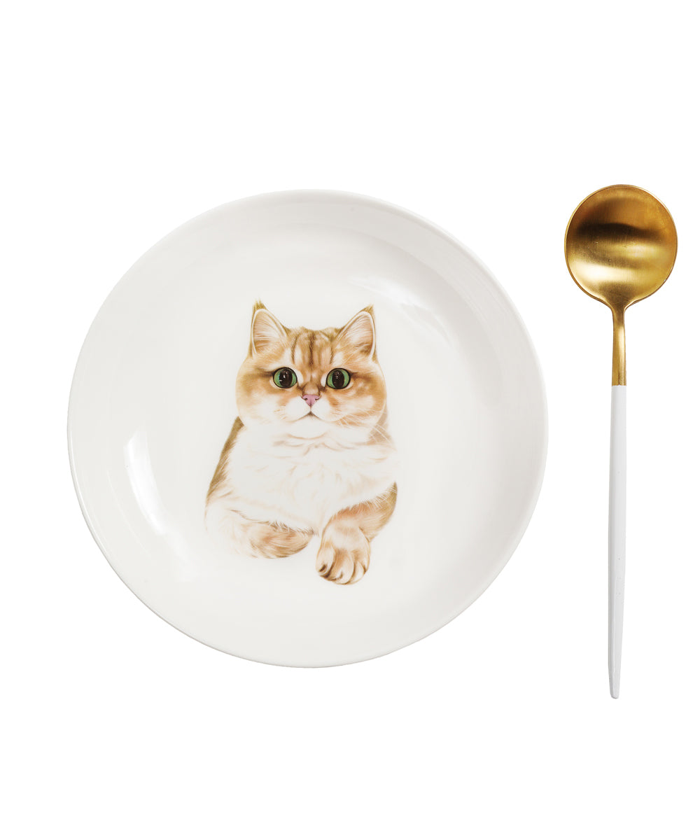 Pet Portrait Porcelain Middle Print 8" Plate Set - British Shorthair(Golden)