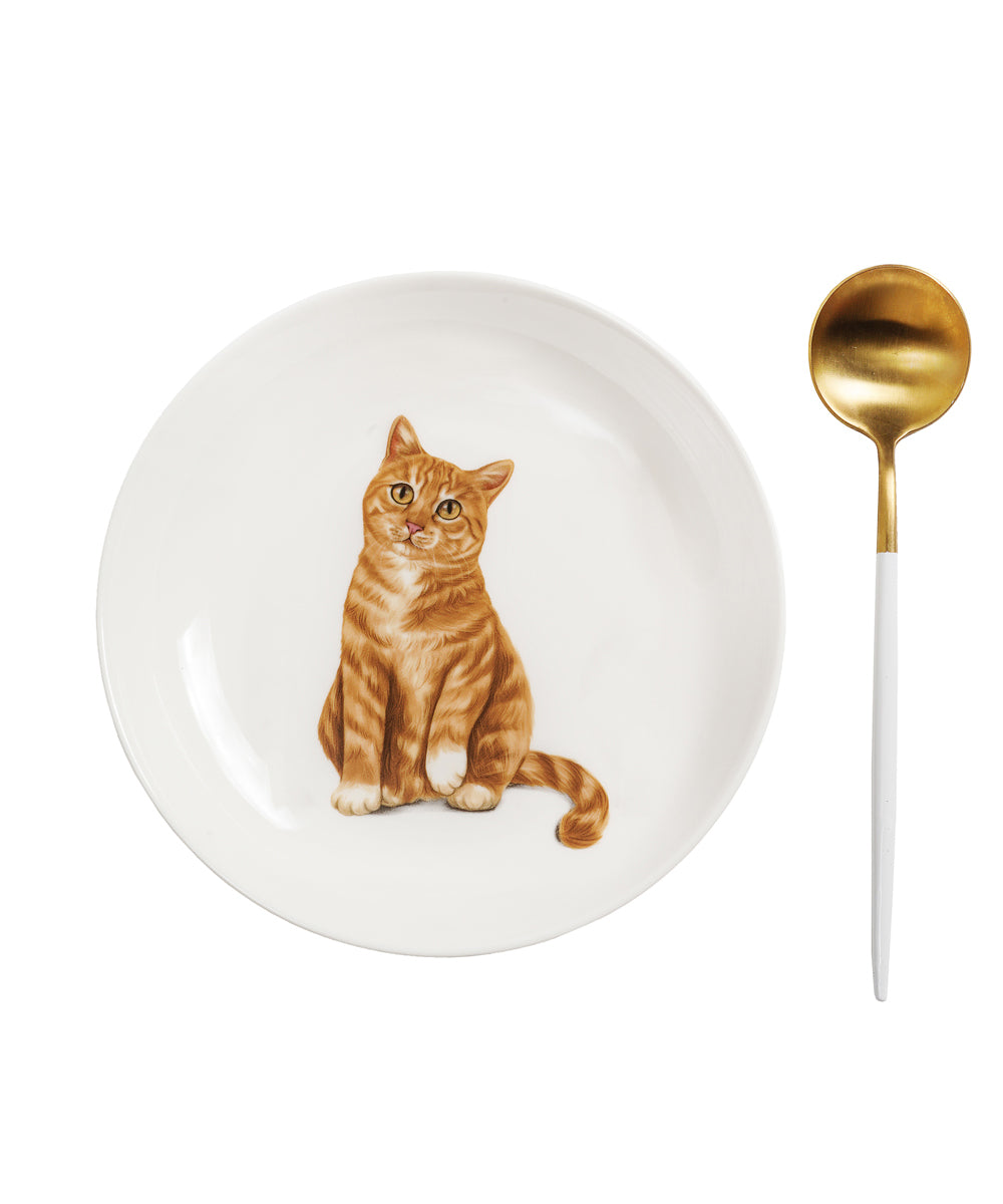 Pet Portrait Porcelain Middle Print 8" Plate Set - Orange Tabby