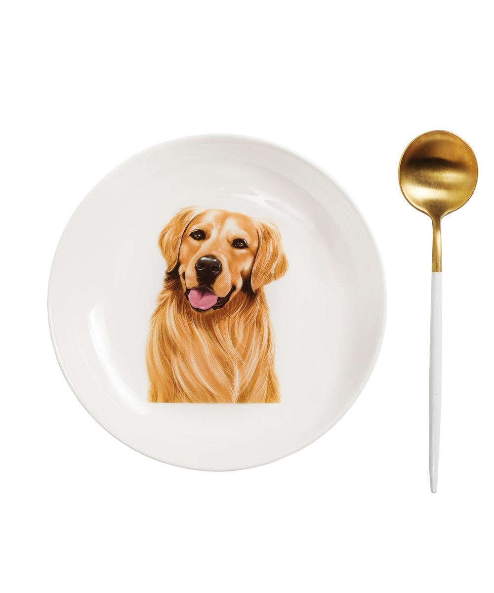 Pet Portrait Porcelain Middle Print 8" Plate Set - Golden Retriever