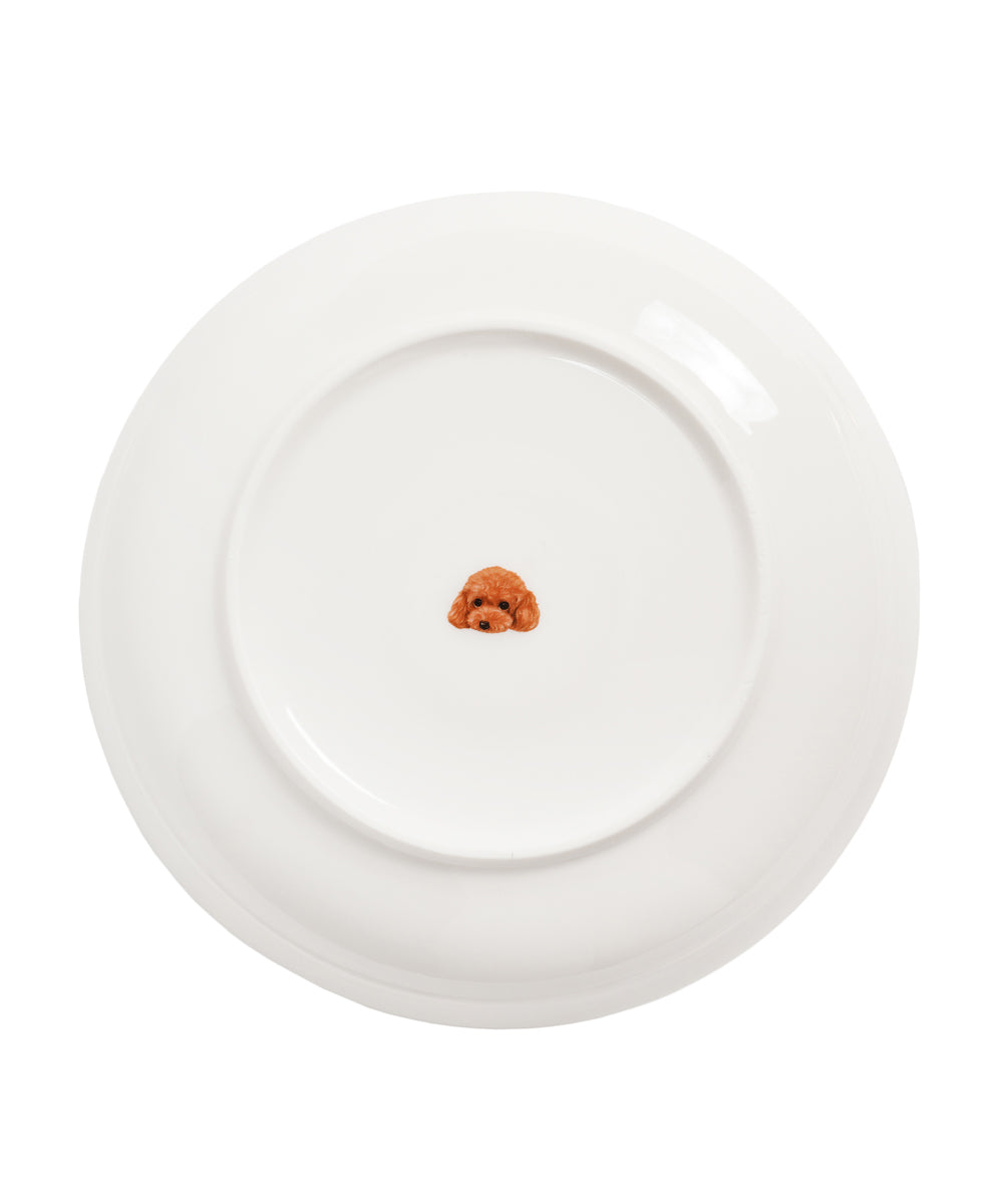 Pet Portrait Porcelain Middle Print 8" Plate Set - Poodle(Red)