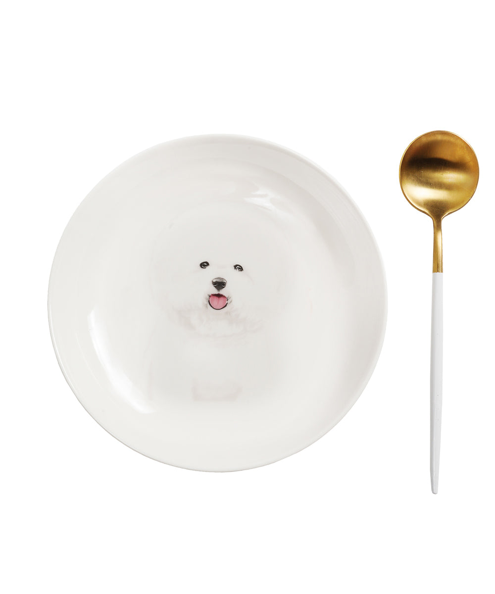 Pet Portrait Porcelain Middle Print 8" Plate Set - Bichon