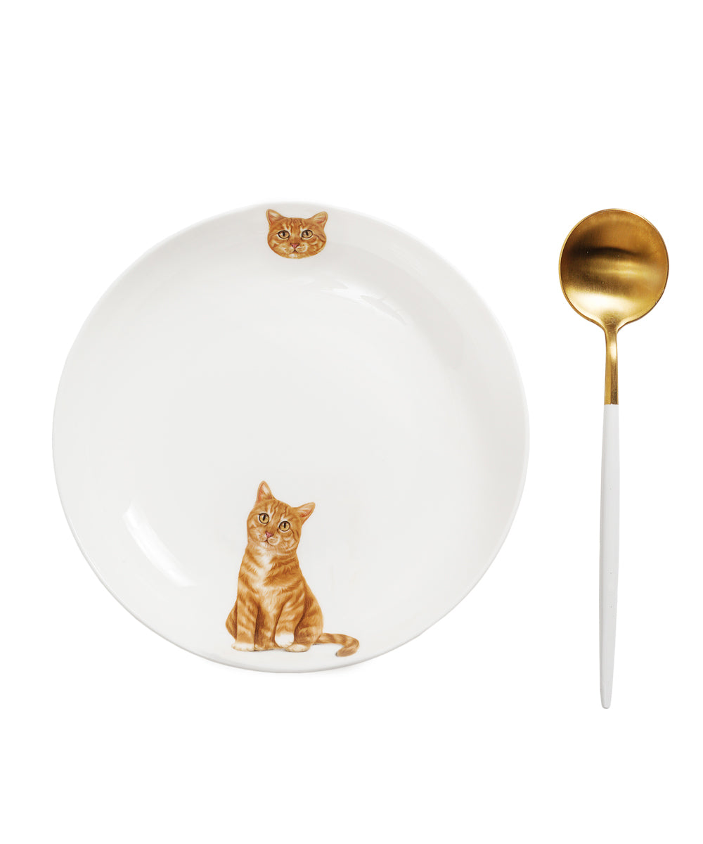 Pet Portrait Porcelain Side Print 8" Plate Set - Orange Tabby