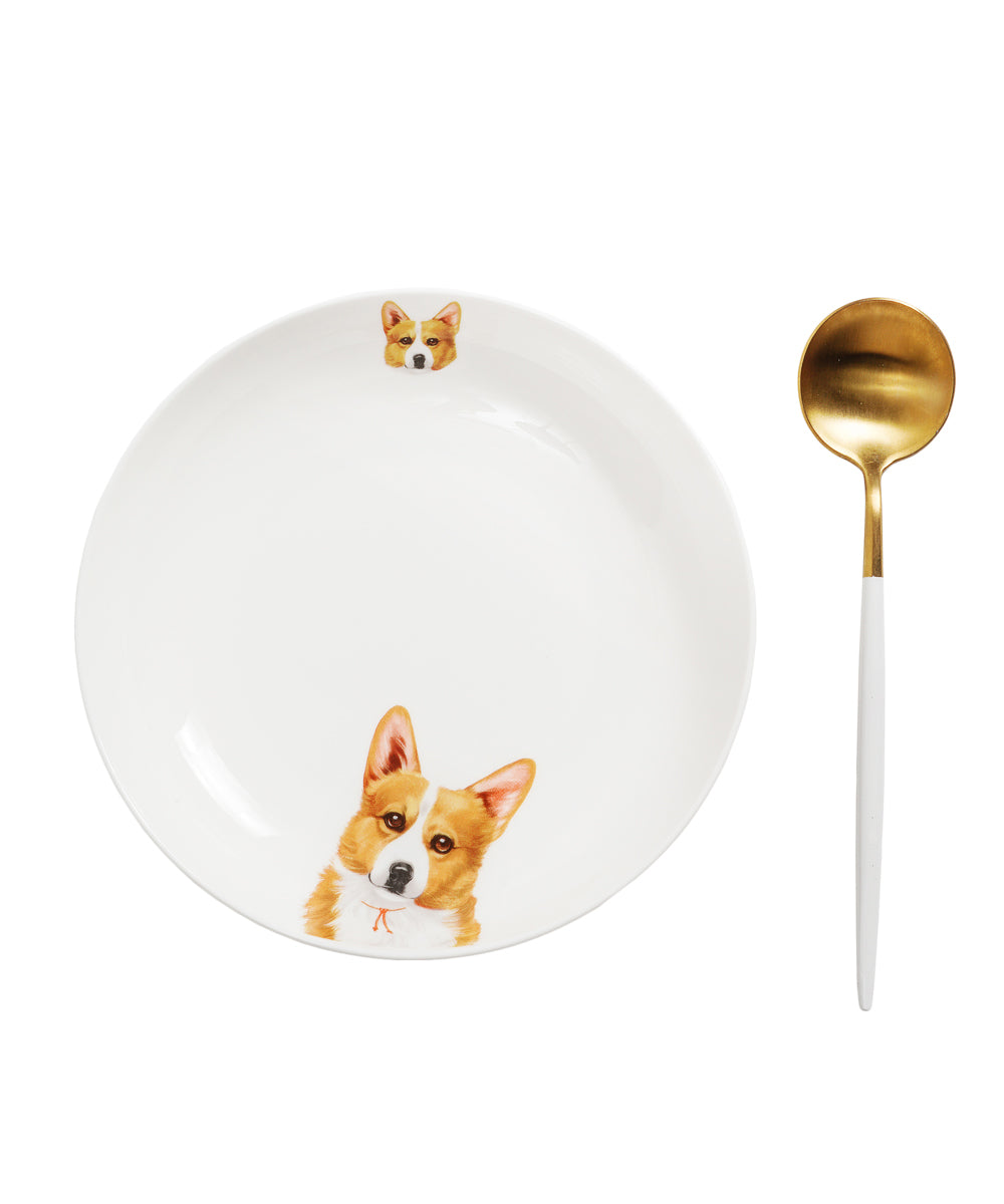 Pet Portrait Porcelain Side Print 8" Plate Set - Corgi