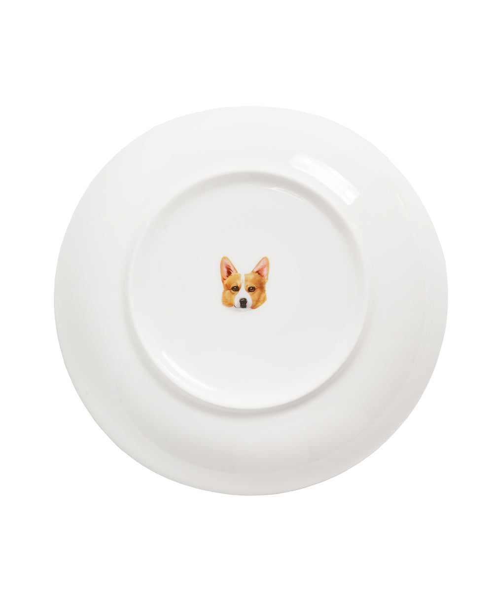Pet Portrait Porcelain Side Print 8" Plate Set - Corgi