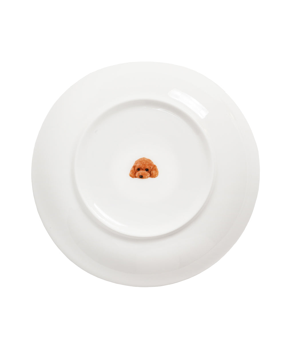 Pet Portrait Porcelain Side Print 8" Plate Set - Poodle(Red)