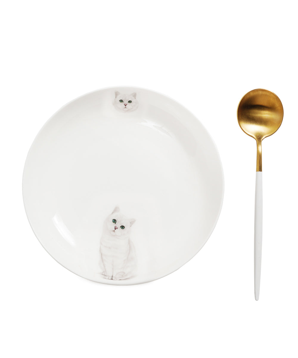 Pet Portrait Porcelain Side Print 8" Plate Set - British Shorthair(Silver)