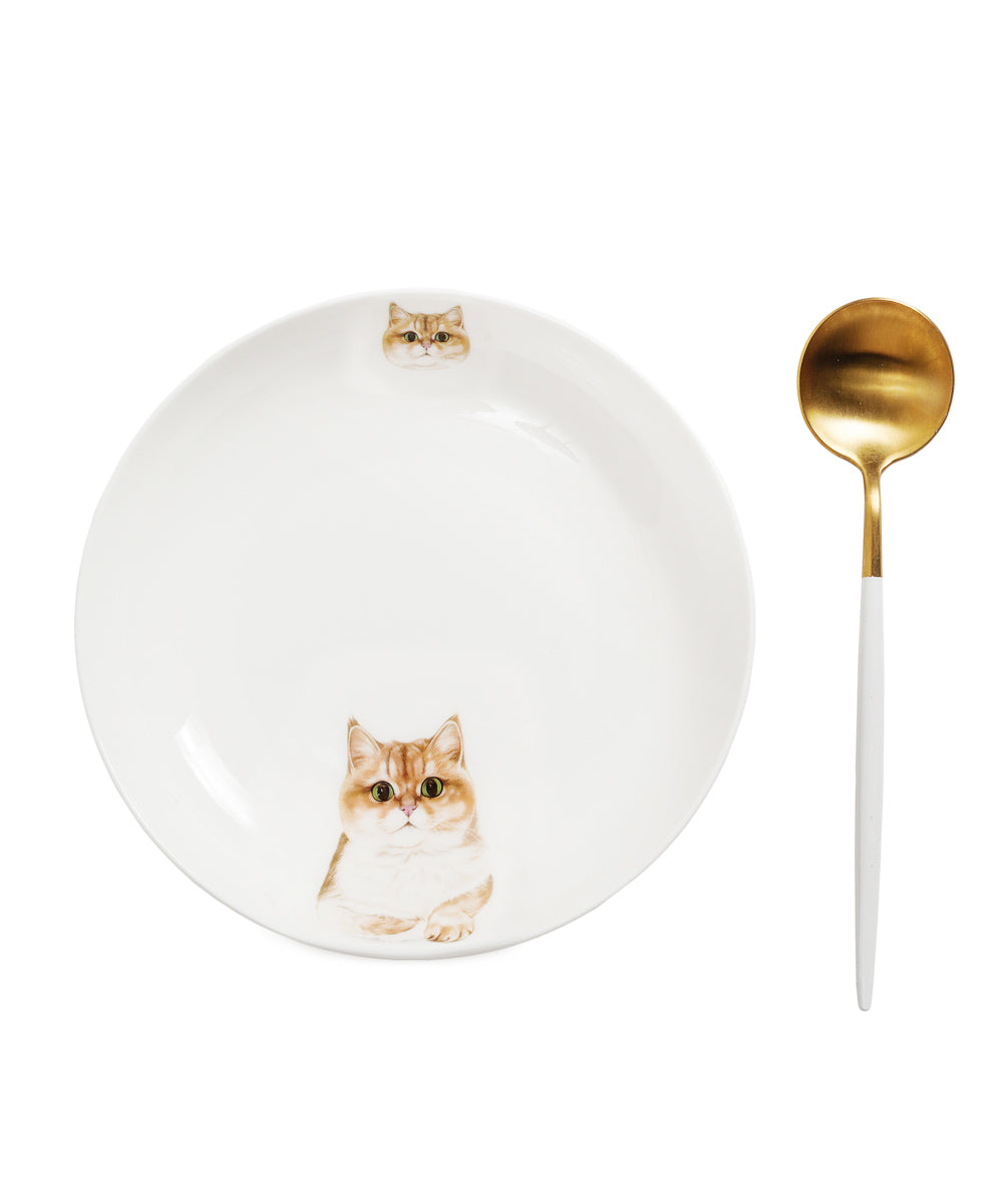 Pet Portrait Porcelain Side Print 8" Plate Set - British Shorthair(Golden)
