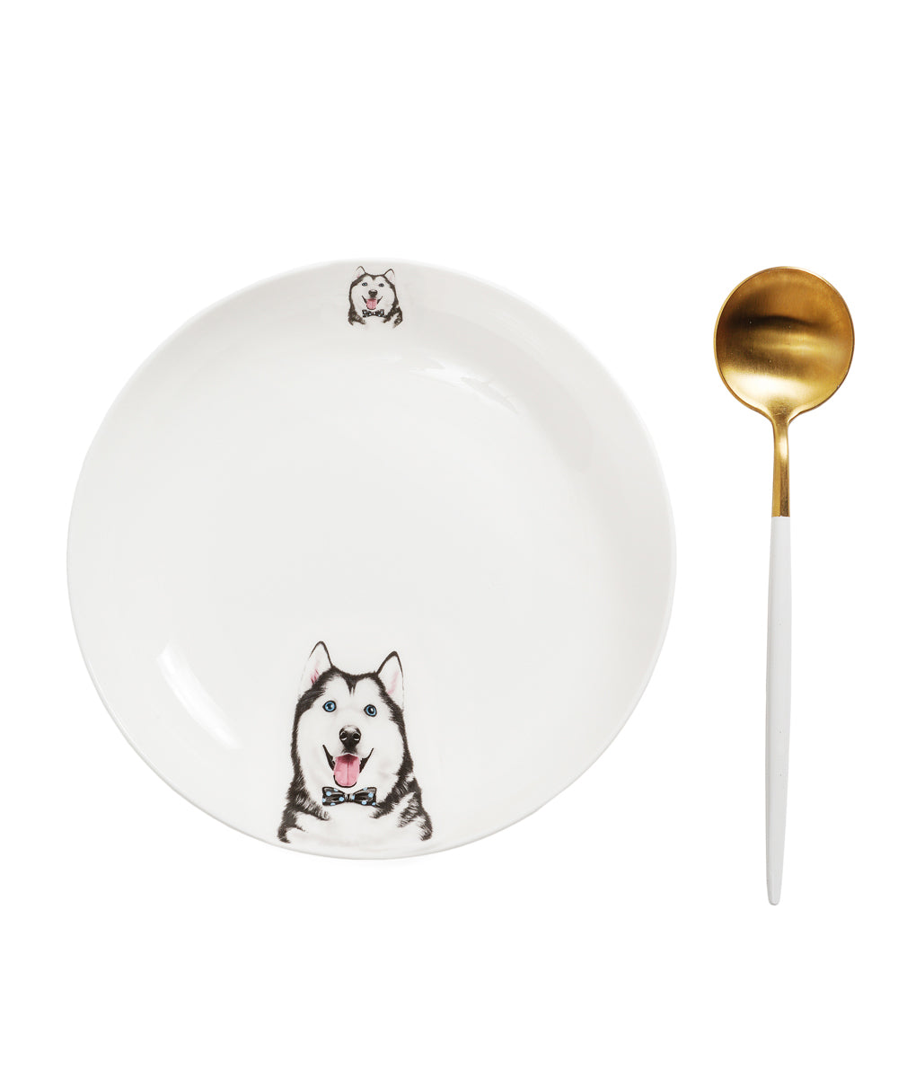 Pet Portrait Porcelain Side Print 8" Plate Set - Husky
