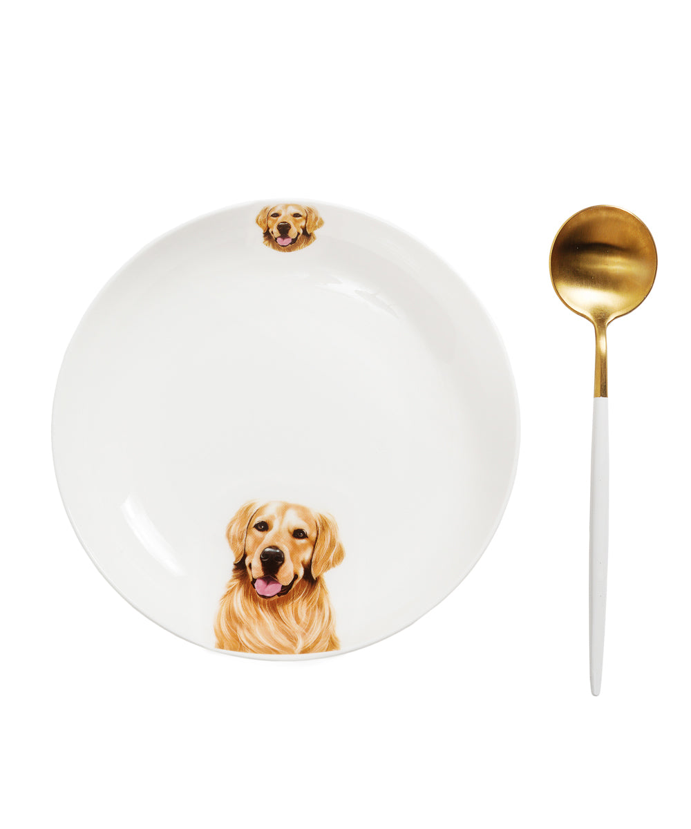 Pet Portrait Porcelain Side Print 8" Plate Set - Golden Retriever