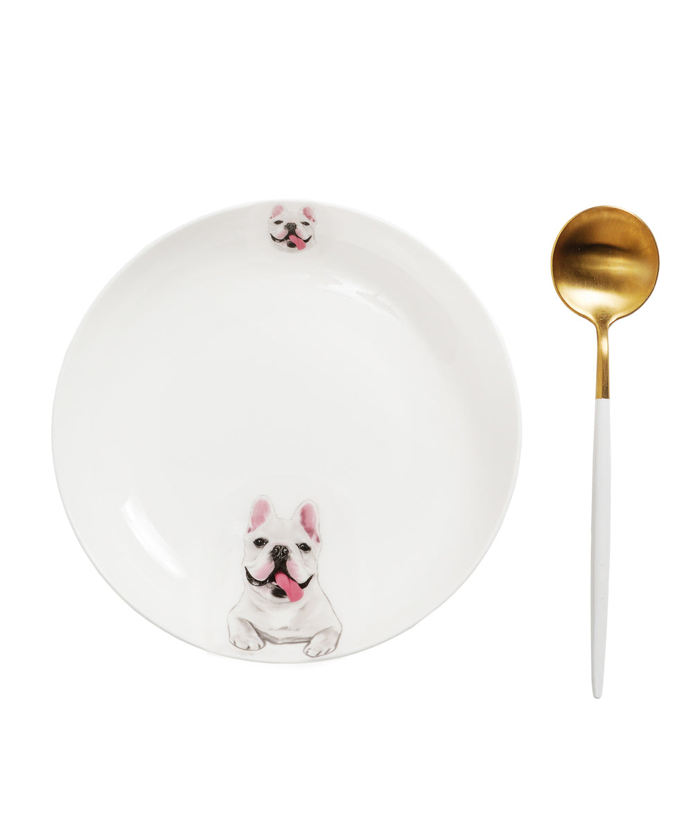 Pet Portrait Porcelain Side Print 8" Plate Set - French Bulldog
