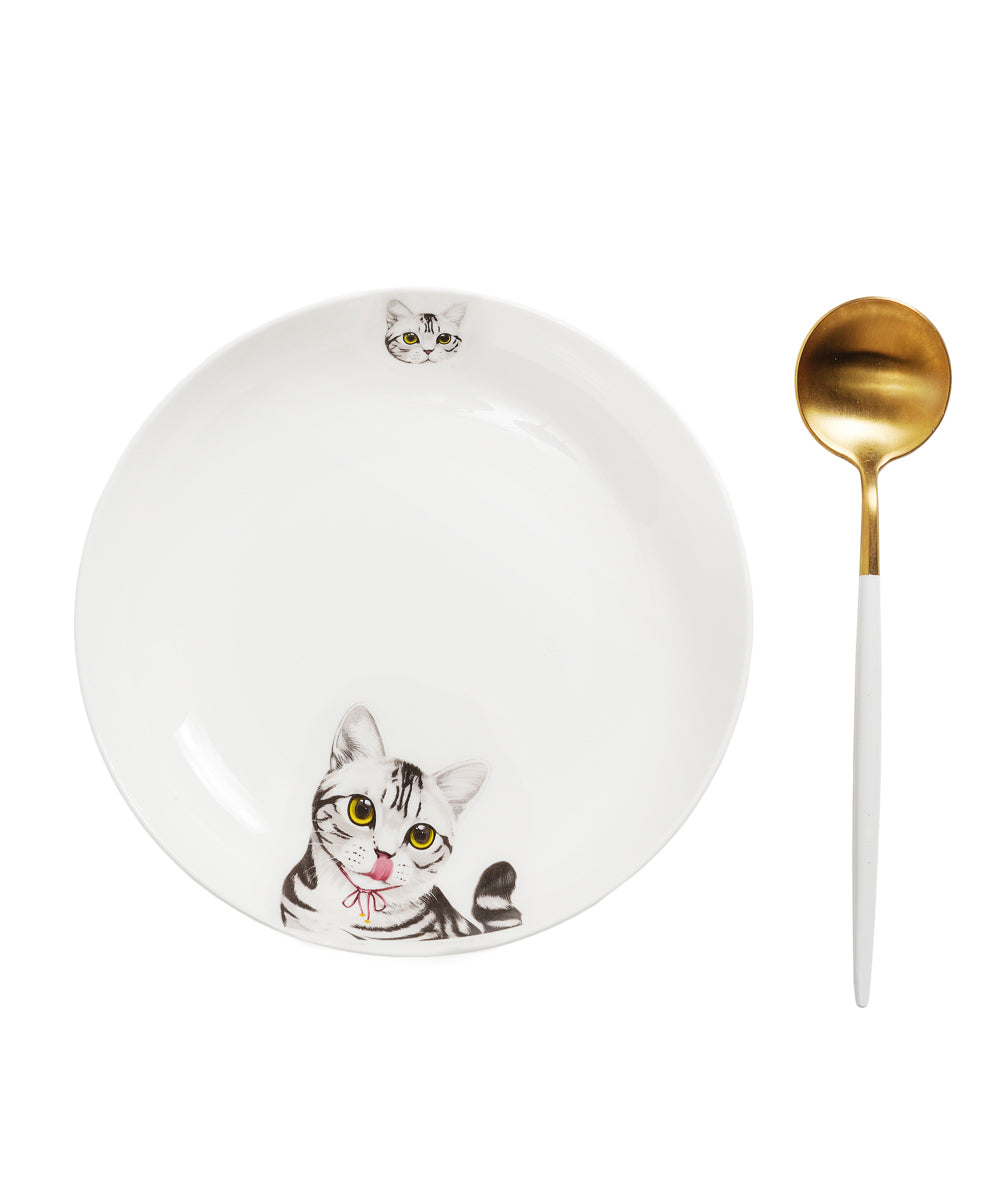 Pet Portrait Porcelain Side Print 8" Plate Set - American Shorthair