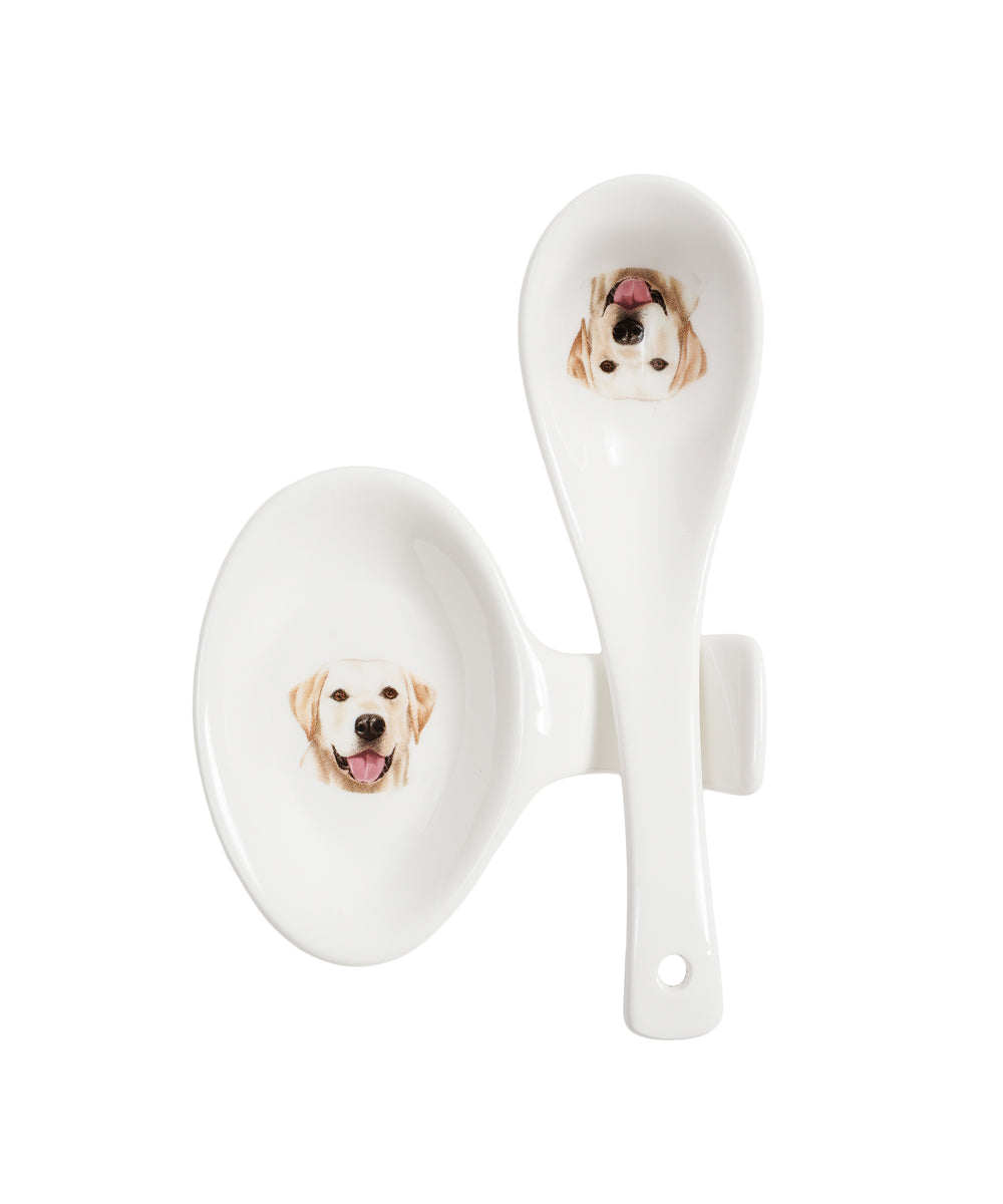 Labrador porcelain spoon and rest top view