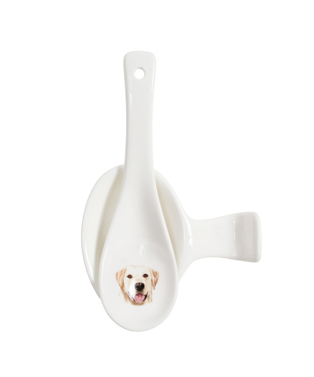 Labrador porcelain spoon and rest top view