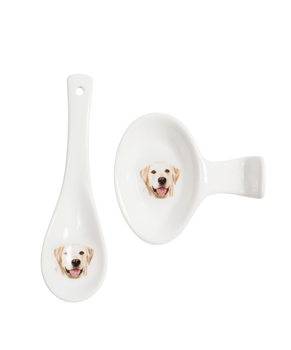 Labrador porcelain spoon and rest top view
