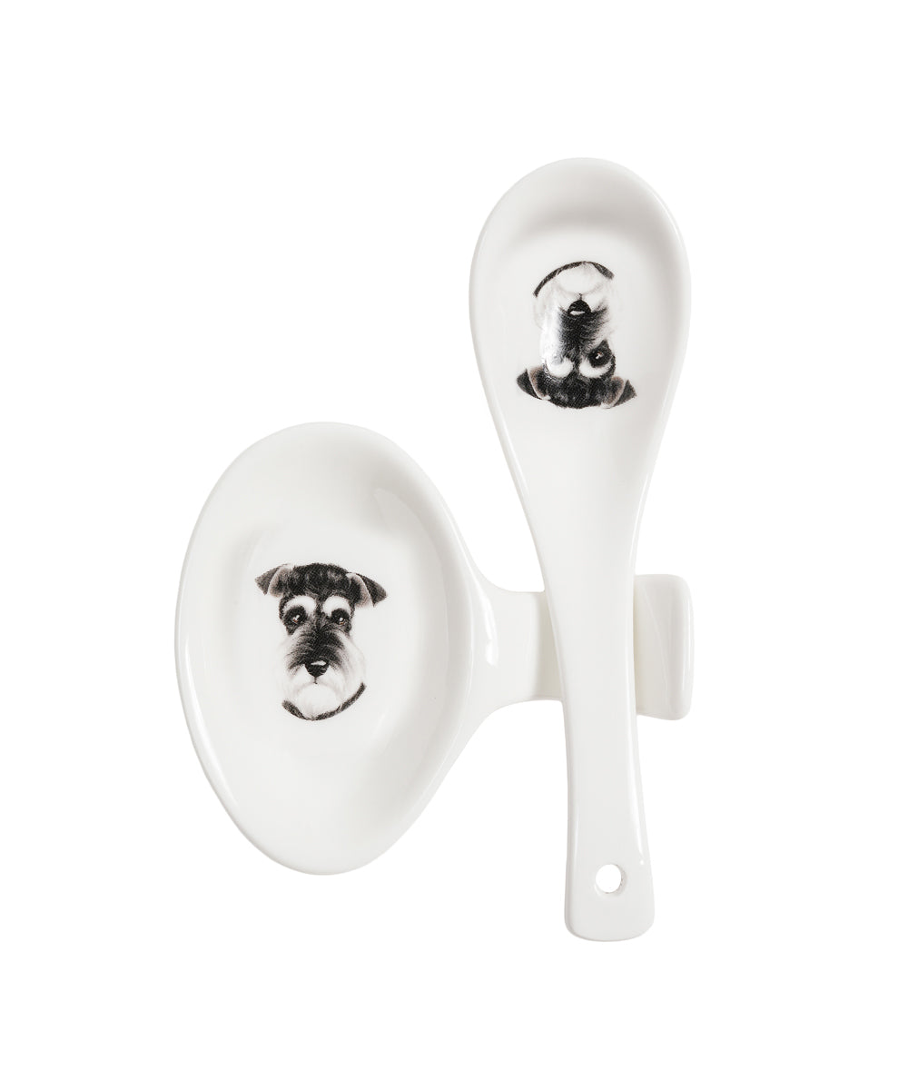 Pet Portrait Porcelain Spoon & Rest Set - Schnauzer