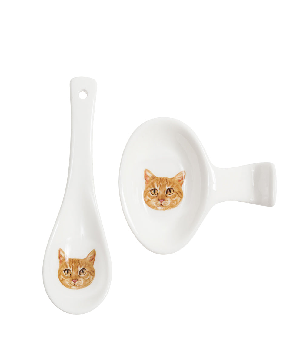 Pet Portrait Porcelain Spoon & Rest Set - Orange Tabby