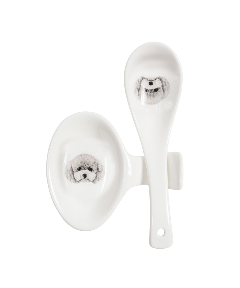 Pet Portrait Porcelain Spoon & Rest Set - Poodle(Grey)