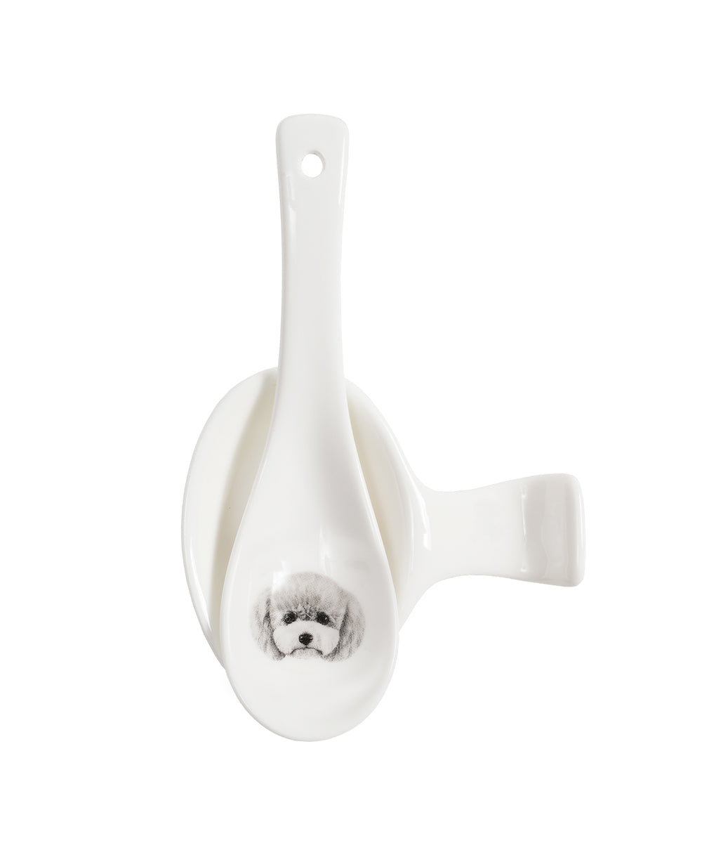 Pet Portrait Porcelain Spoon & Rest Set - Poodle(Grey)