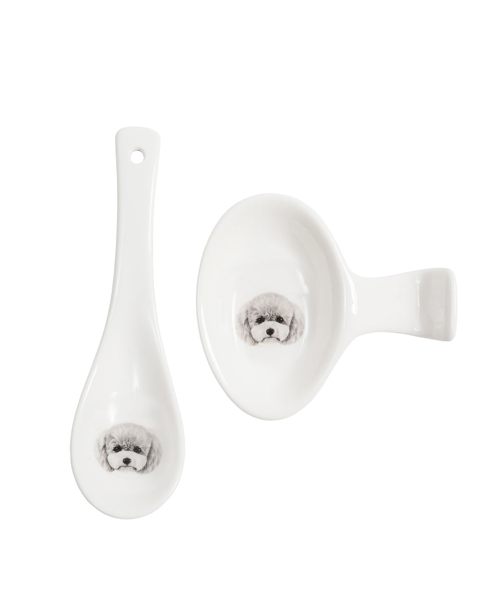 Pet Portrait Porcelain Spoon & Rest Set - Poodle(Grey)