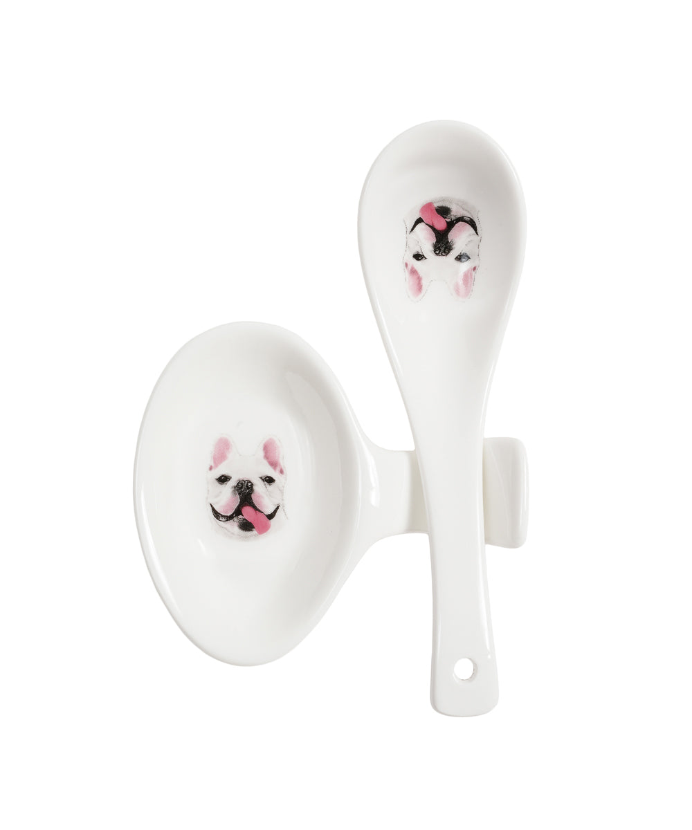 Pet Portrait Porcelain Spoon & Rest Set - French Bulldog