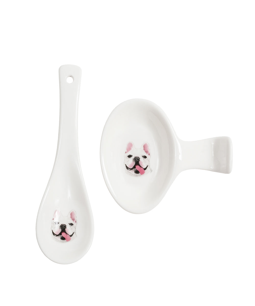 Pet Portrait Porcelain Spoon & Rest Set - French Bulldog