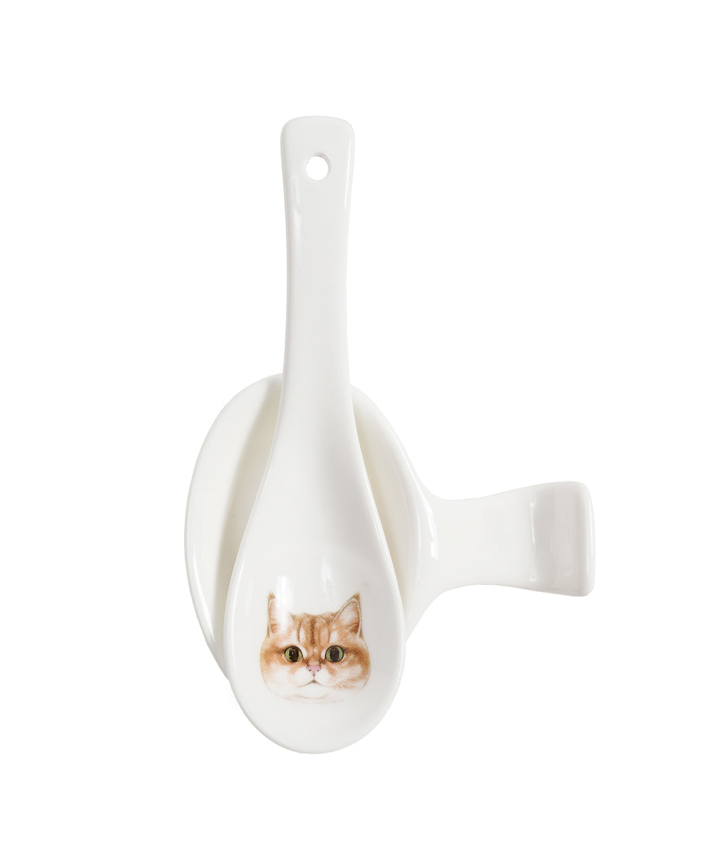 Pet Portrait Porcelain Spoon & Rest Set - British Shorthair(Golden)