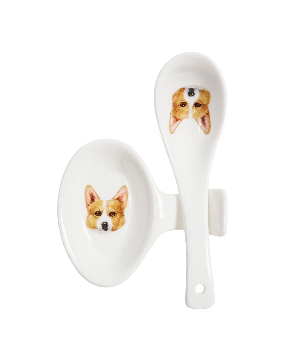 Pet Portrait Porcelain Spoon & Rest Set - Corgi